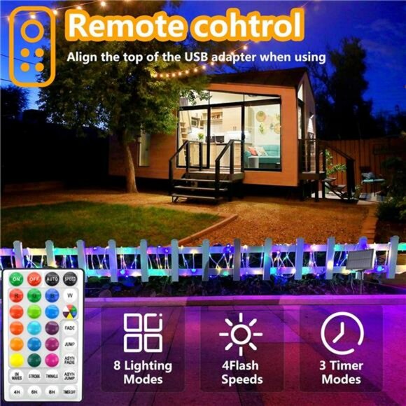 USB LED rope lights 66ft waterproof color changing string lights indoor outdoor - Picture 5 of 7